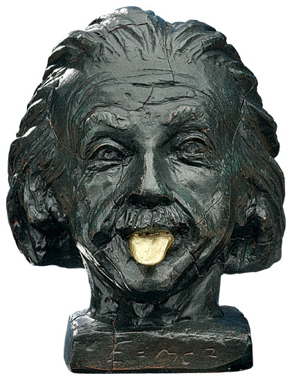 J. Nemecek sculptuur - Einsteins hoofd met gouden tong