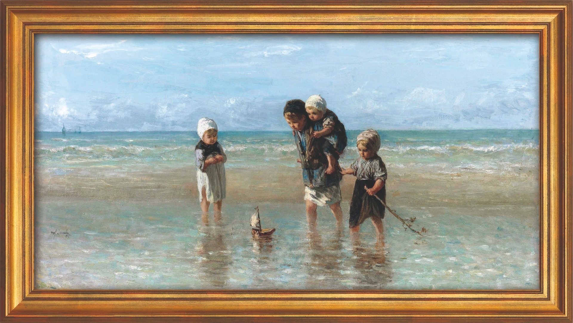 Jozef Israëls schilderij - Kinderen van de zee 48,5 x 93,5 cm