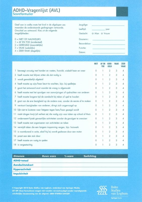 ADHD-vragenlijst (AVL) - scoreformulieren