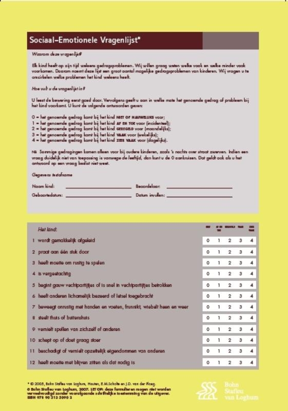 Sociaal Emotionele Vragenlijst (SEV) - scoreformulieren