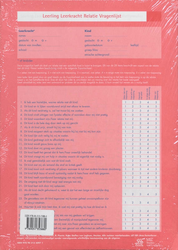 Leerling Leerkracht Relatie Vragenlijst (LLRV) - scoreformulieren