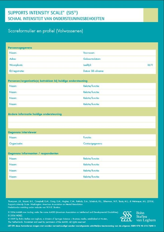 Support Intensitiy Scale (SIS) - scoreformulieren