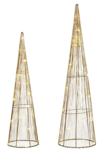 Kegels met led verlichting goud (2 stuks)